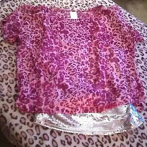 !!Rock 47 Pink Leopard Print Top w/Sequin tank SZ M